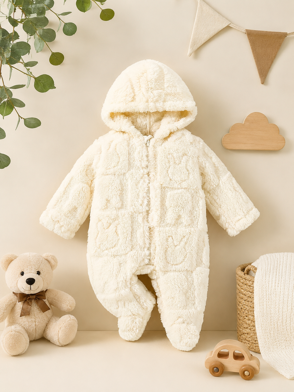 Baby Plush Hooded Romper – Warm Bunny One-Piece Outfit for Boys & Girls