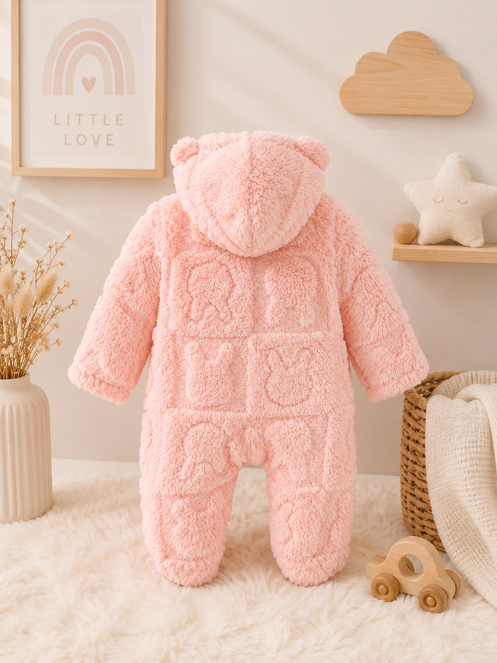 Baby Plush Hooded Romper – Warm Bunny One-Piece Outfit for Boys & Girls