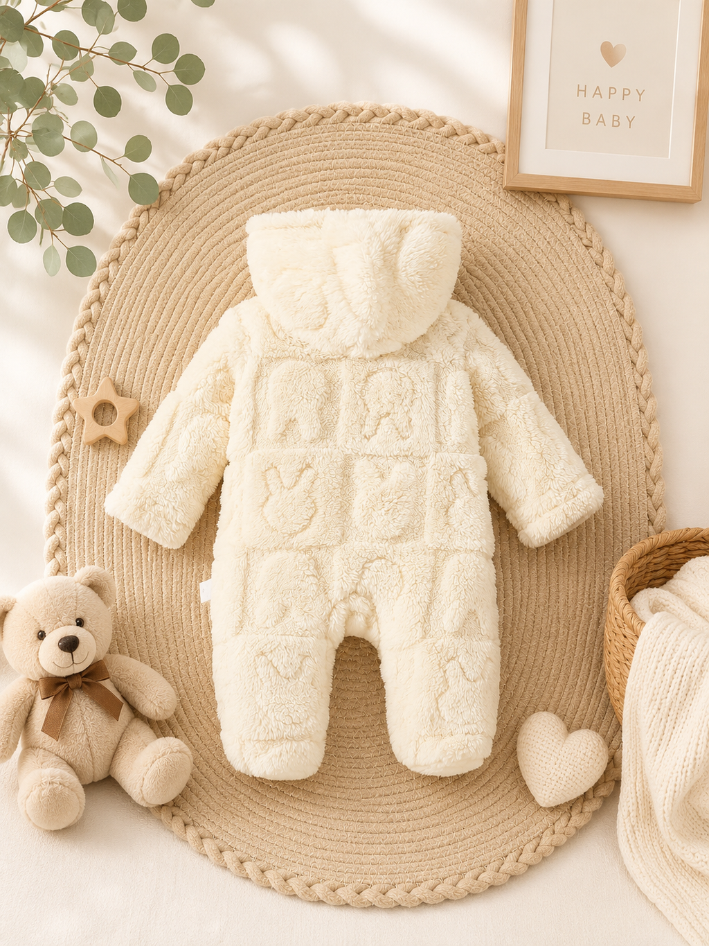 Baby Plush Hooded Romper – Warm Bunny One-Piece Outfit for Boys & Girls