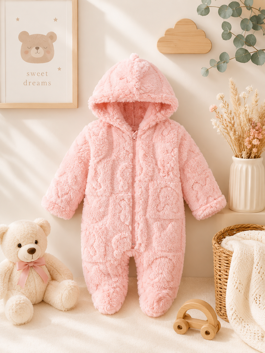 Baby Plush Hooded Romper – Warm Bunny One-Piece Outfit for Boys & Girls