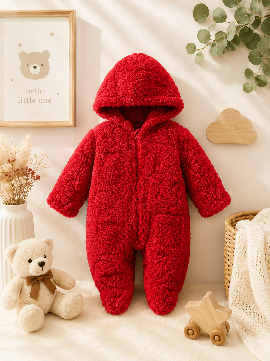 Baby Plush Hooded Romper – Warm Bunny One-Piece Outfit for Boys & Girls