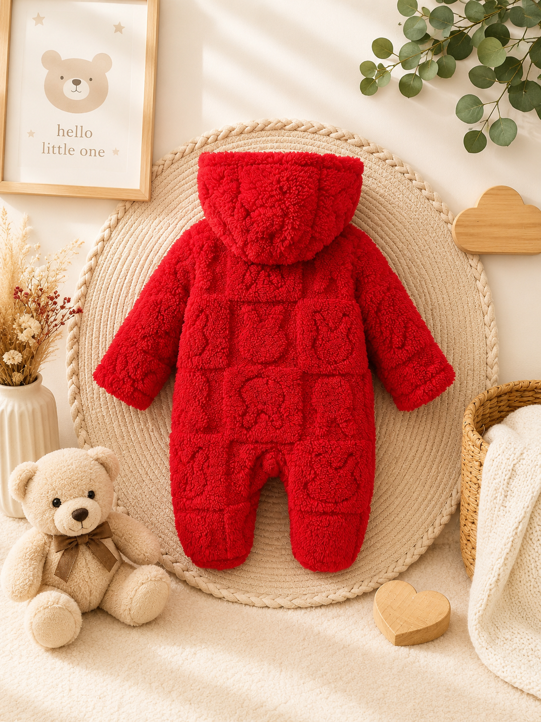 Baby Plush Hooded Romper – Warm Bunny One-Piece Outfit for Boys & Girls
