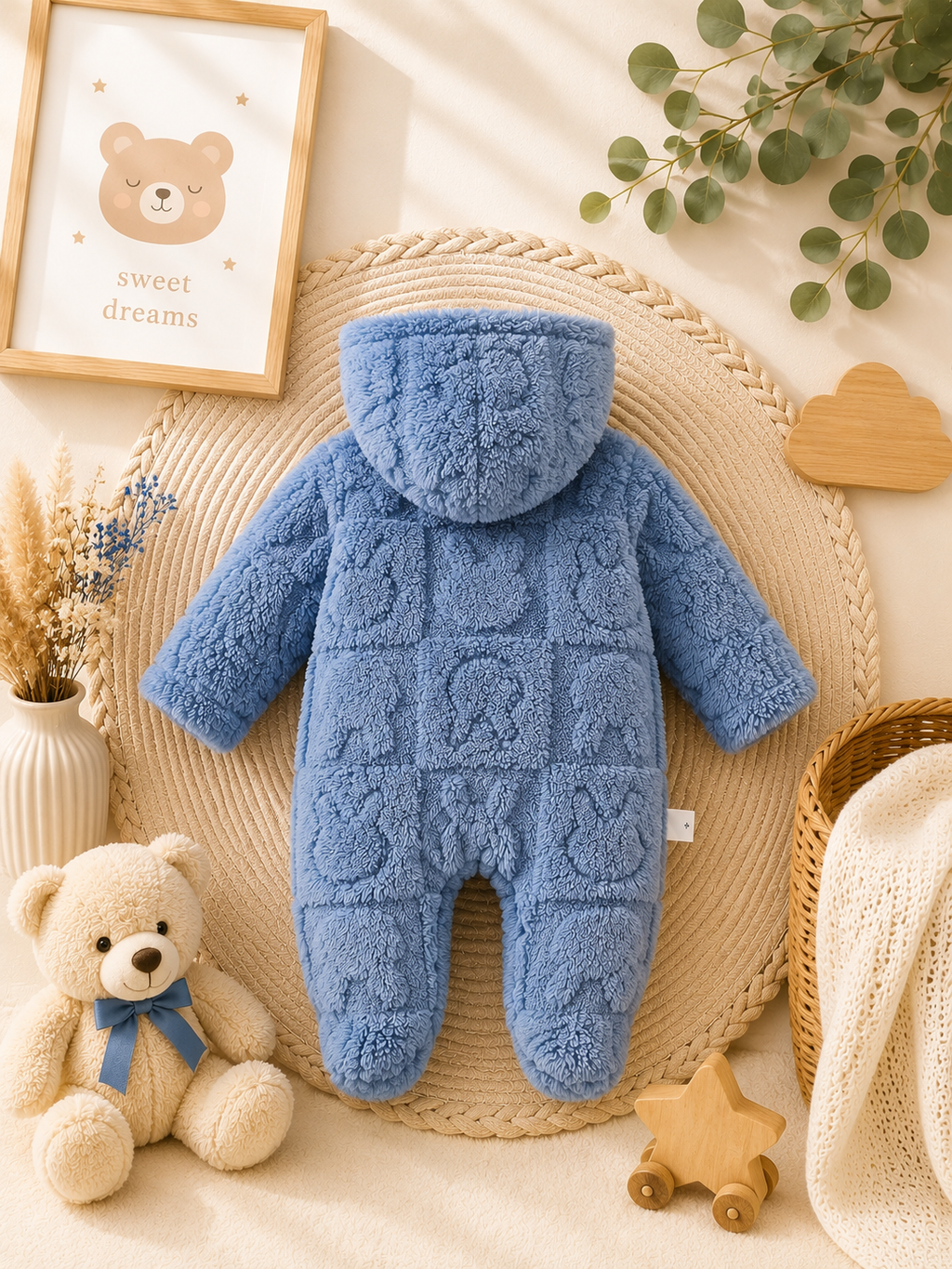 Baby Plush Hooded Romper – Warm Bunny One-Piece Outfit for Boys & Girls