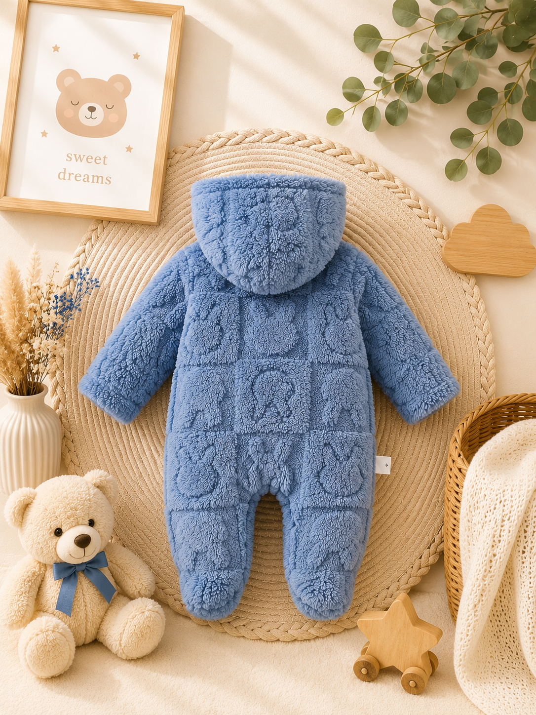 Baby Plush Hooded Romper – Warm Bunny One-Piece Outfit for Boys & Girls