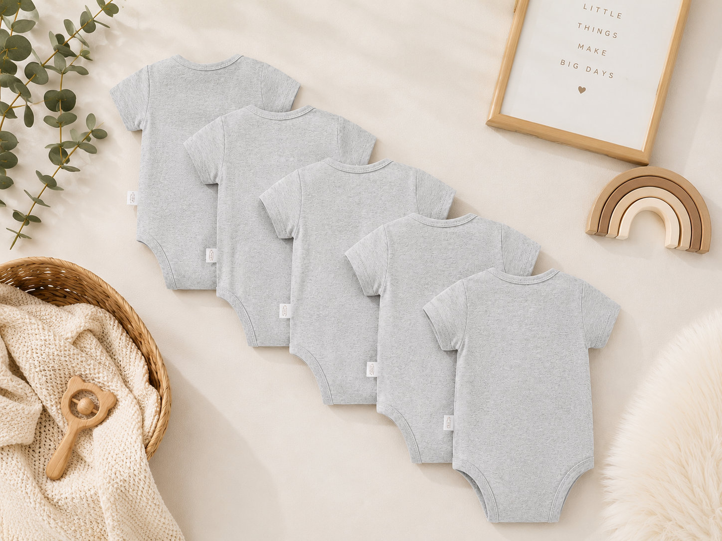 5-Pack Baby Short Sleeve Bodysuits – Solid Color Cotton Onesies for Newborns