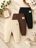 3-Pack Ribbed Baby Pants – Soft Casual Trousers in Black, Beige & Brown