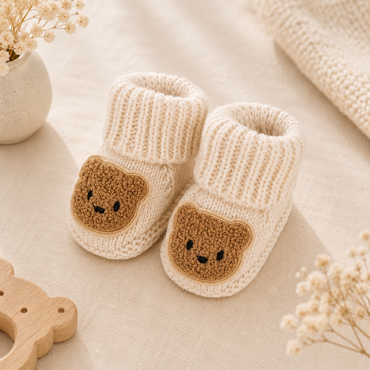 Baby Bear Knee-High Knit Socks – Soft Bow Socks for Newborns & Toddlers