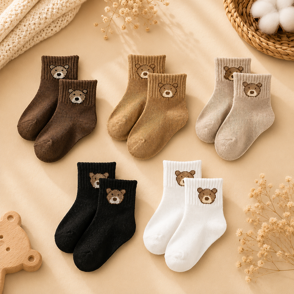 3-Pack Baby Bear Socks – Soft & Breathable Embroidered Socks for Newborns & Toddlers