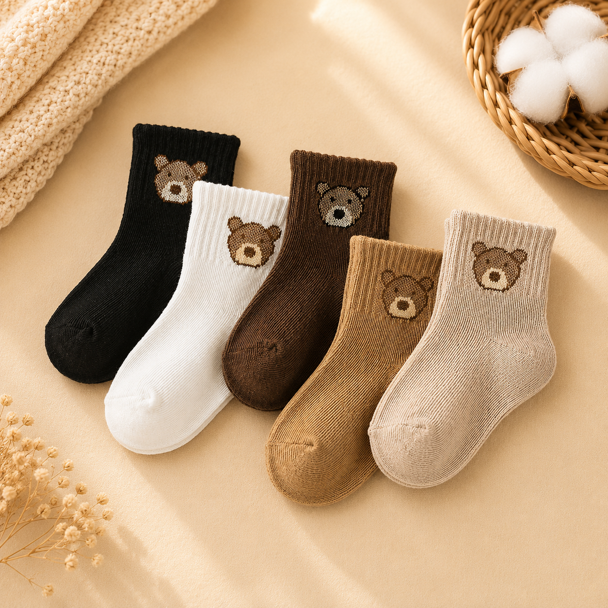 3-Pack Baby Bear Socks – Soft & Breathable Embroidered Socks for Newborns & Toddlers
