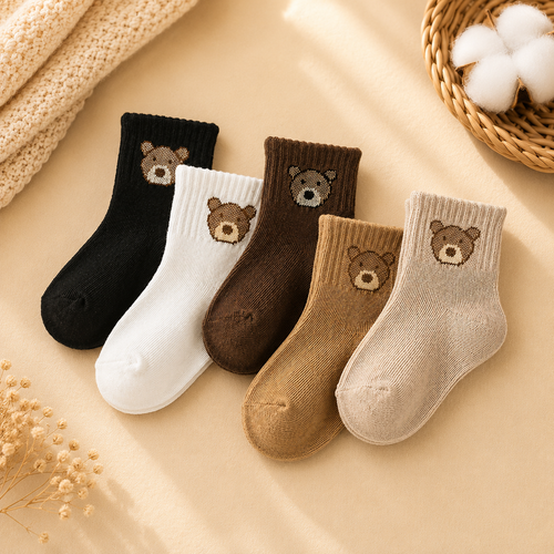 3-Pack Baby Bear Socks – Soft & Breathable Embroidered Socks for Newborns & Toddlers