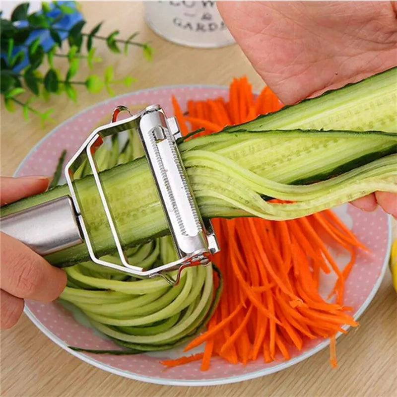 Dual Stainless Steel Julienne Peeler – Vegetable & Fruit Peeler, Potato, Carrot, Cucumber Slicer and Grater Tool