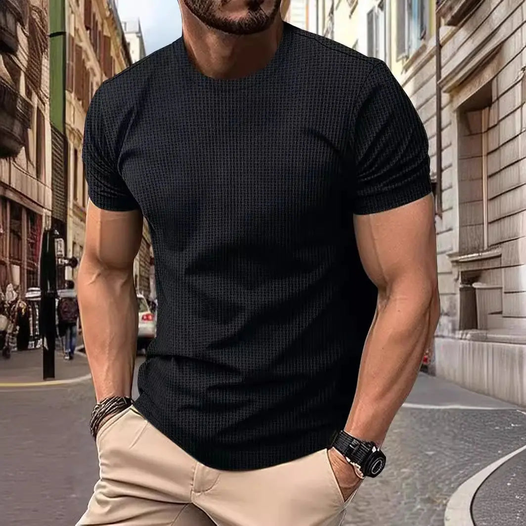 QA 2025 NEW men's short sleeved t-shirt   Men's elastic slim fit business men's t-shirt, solid color t-shirt, AA1546