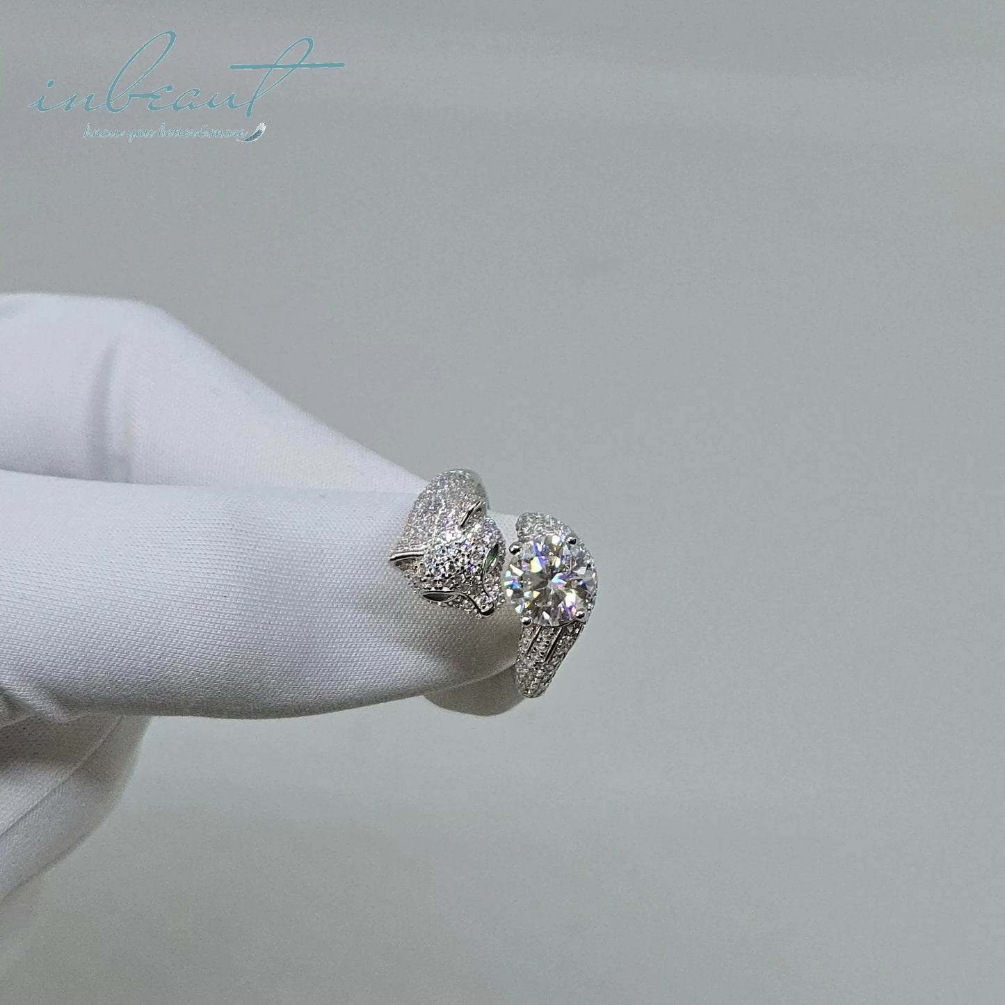 Silver 925 Original 2 Carat Excellent Cut Pass Diamond Test D Color Moissanite Leopard Head Ring Free Size Fit US Size 6 to 9