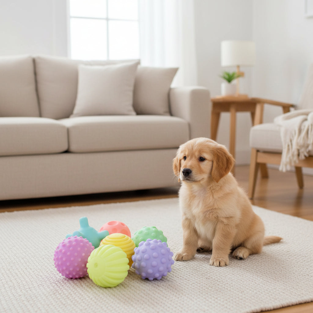 Squeaky Rubber Dog Ball Toy – Interactive Chew Toy for Small Dogs