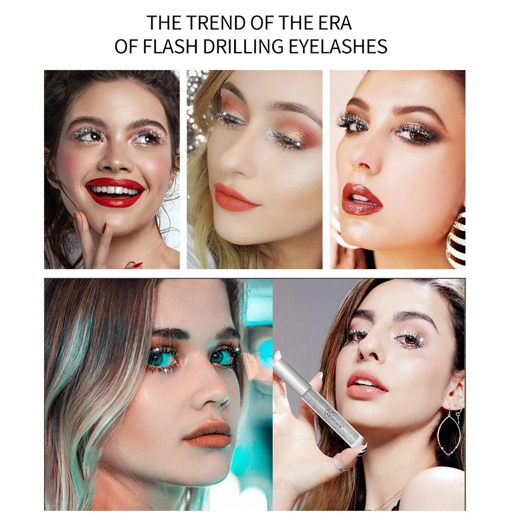 Mascara diamant pailleté séchage rapide waterproof volume et recourbant cils noirs 4D longue tenue