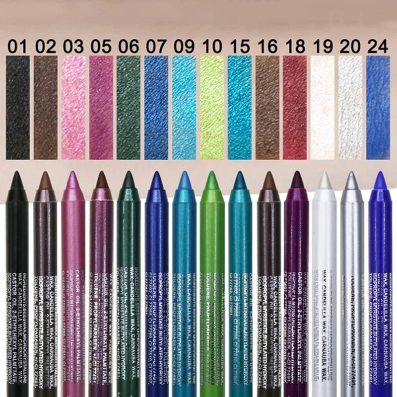 Crayon Eyeliner 14 Couleurs — Longue Tenue, Waterproof, Pigmentation Intense, Teintes Vert et Marron, Maquillage Mode pour Femmes