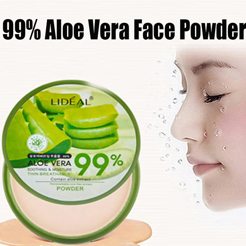 Poudre Visage 99 % Aloe Vera – Poudre Pressée Lissante, Waterproof, Respirante, Hydratante, Correcteur, Éclaircissante, Fond de Teint