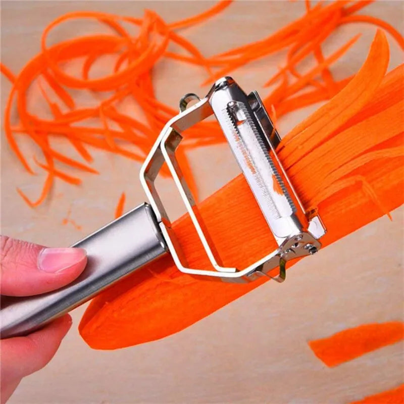 Dual Stainless Steel Julienne Peeler – Vegetable & Fruit Peeler, Potato, Carrot, Cucumber Slicer and Grater Tool
