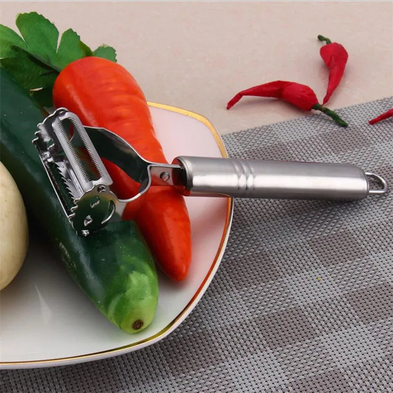 Dual Stainless Steel Julienne Peeler – Vegetable & Fruit Peeler, Potato, Carrot, Cucumber Slicer and Grater Tool