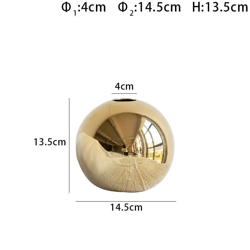 Luxury Gold Ceramic Ball Vase – Modern Decorative Flower Vase for Home Decor