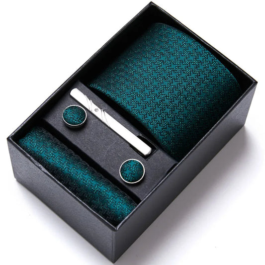 « Set Cravate Homme 7,5 cm – Vert avec Pochette & Boutons »