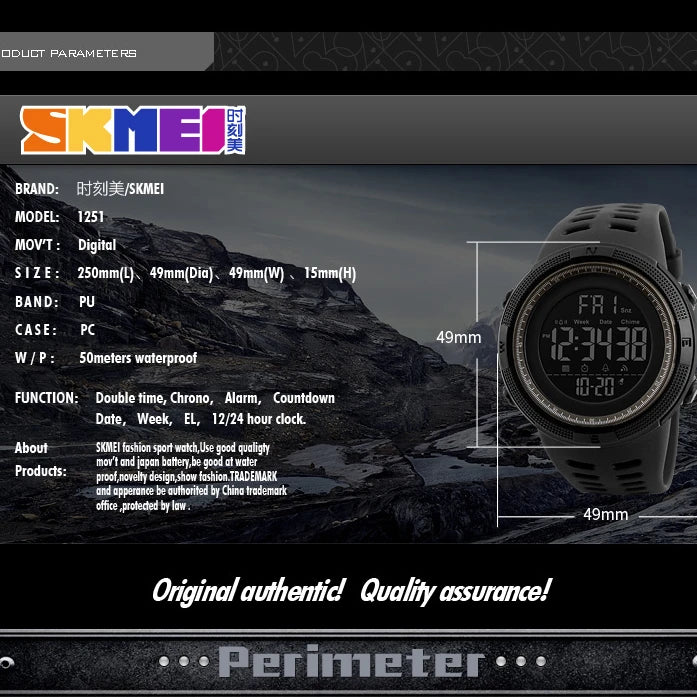 Montre Digitale Homme Skmei 1251 – Étanche 50 m, Montre de Sport pour Course, Style Fashion, Accessoire Polyvalent