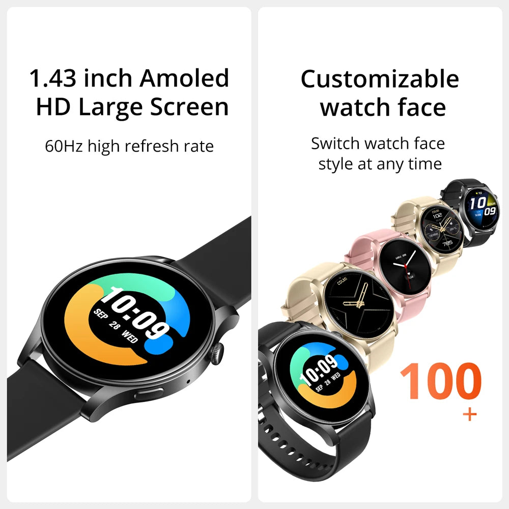 Montre Connectée V73 Homme & Femme – Écran AMOLED, Appels Bluetooth, Suivi Santé & Fitness, Étanche IP67, Réveil, Chronographe