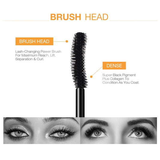 Mascara 3D – Effet volume et longueur extrême, cils noirs intenses, brosse professionnelle pour extensions et maquillage des yeux