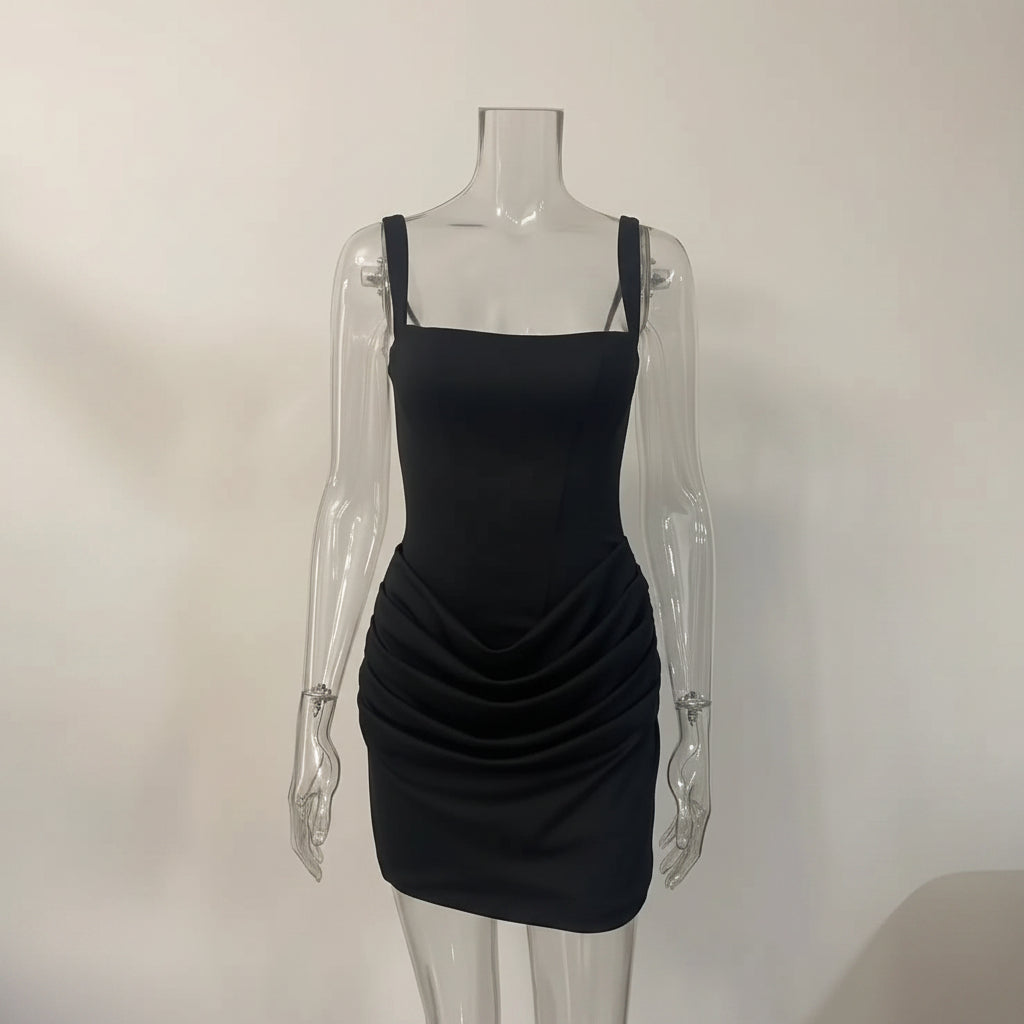 Robe courte de soirée élégante et sans manches à empiècements, couleur unie, de haute qualité et en gros