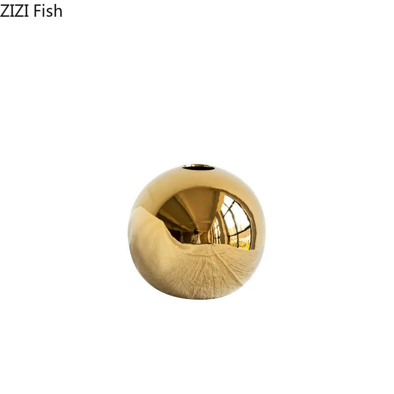 Luxury Gold Ceramic Ball Vase – Modern Decorative Flower Vase for Home Decor