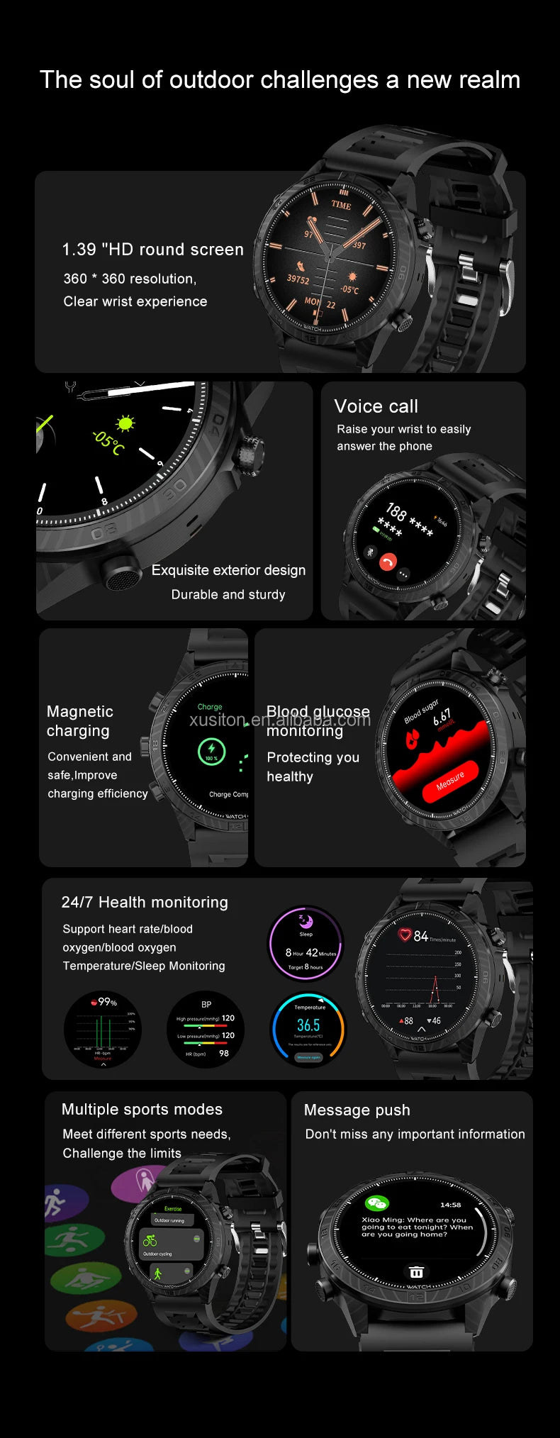 Montre Connectée JS MARQ 2025 Homme – Haute Qualité, Style Sport & Fashion, 100 Modes, Podomètre, Écran Rond HD 1,39", Appels Bluetooth, Contrôle Musique, Suivi Cardiaque – Compatible Android