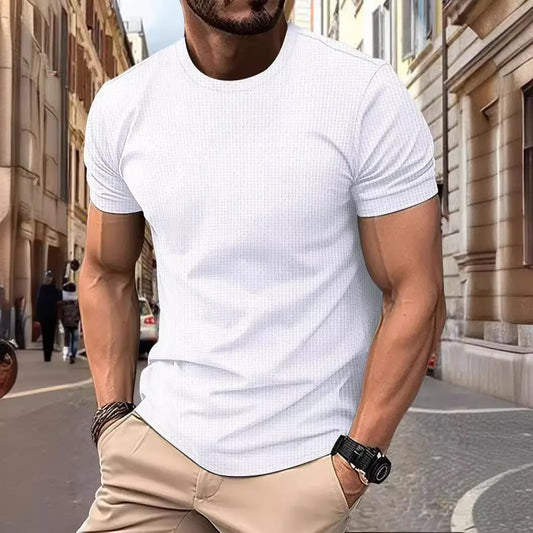 QA 2025 NEW men's short sleeved t-shirt   Men's elastic slim fit business men's t-shirt, solid color t-shirt, AA1546