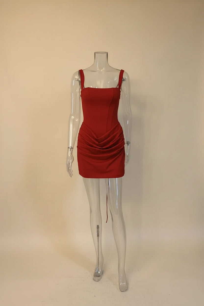 Robe courte de soirée élégante et sans manches à empiècements, couleur unie, de haute qualité et en gros