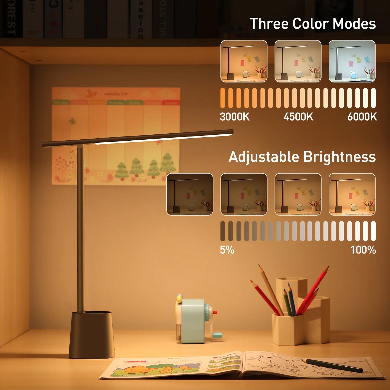 LED Desk Lamp – Eye-Caring Dimmable Study & Office Light with Smart Brightness