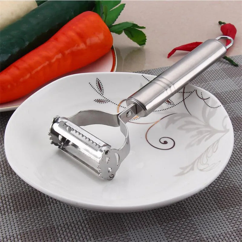 Dual Stainless Steel Julienne Peeler – Vegetable & Fruit Peeler, Potato, Carrot, Cucumber Slicer and Grater Tool