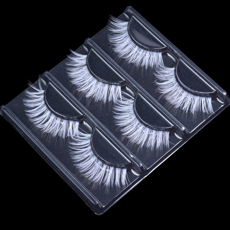 3 paires de cils blancs – Cils colorés en dentelle, volumineux et doux, en soie vegan – Pour poupée, cosplay, fête, Halloween et maquillage