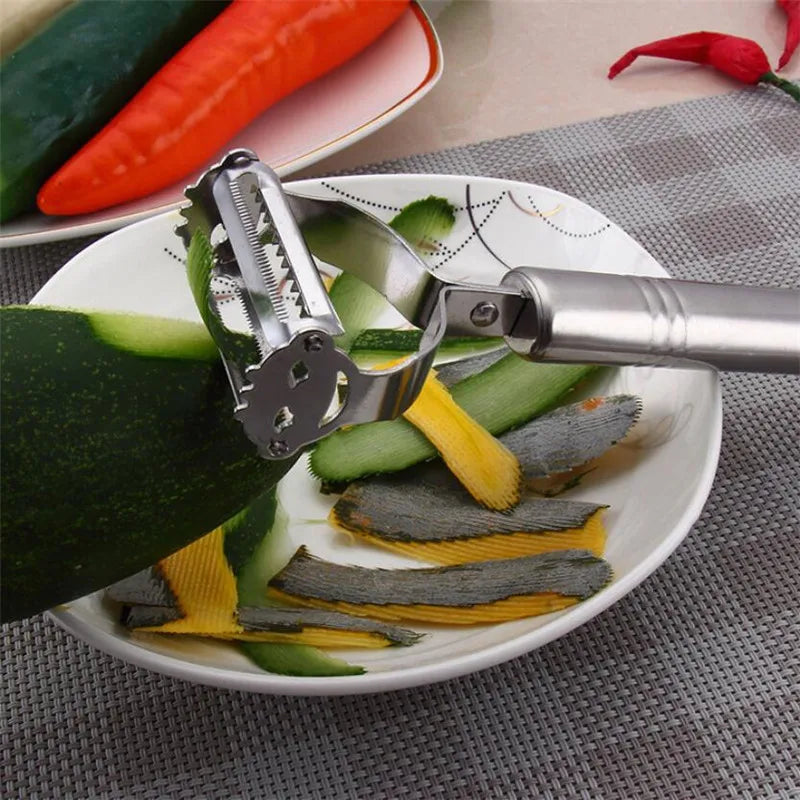 Dual Stainless Steel Julienne Peeler – Vegetable & Fruit Peeler, Potato, Carrot, Cucumber Slicer and Grater Tool