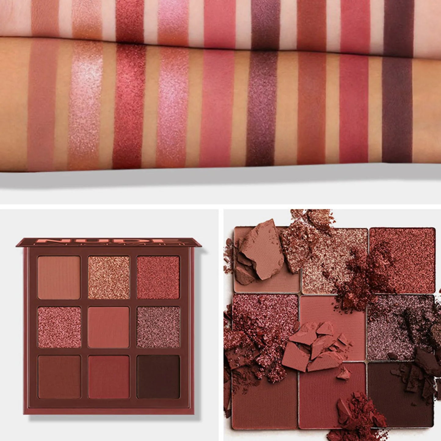 Palette fards à paupières 9 couleurs, mats et pailletés, tons nude, maquillage yeux, set cosmétique