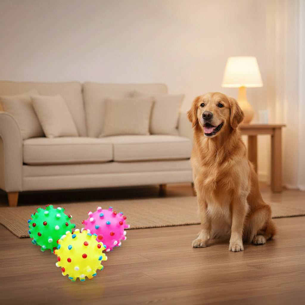 Squeaky Rubber Dog Ball Toy – Interactive Chew Toy for Small Dogs