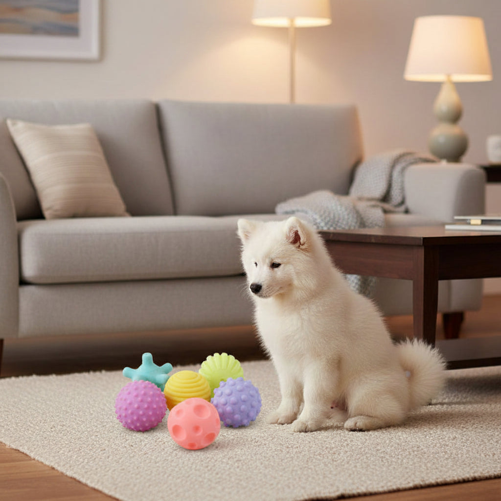 Squeaky Rubber Dog Ball Toy – Interactive Chew Toy for Small Dogs