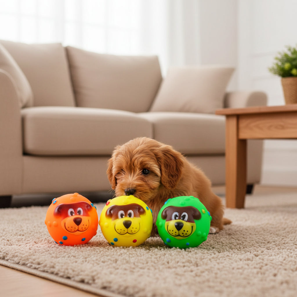 Squeaky Rubber Dog Ball Toy – Interactive Chew Toy for Small Dogs