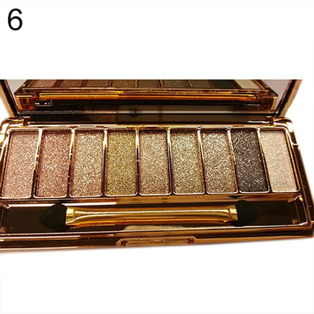 Palette fards à paupières 9 couleurs, mats et pailletés, tons nude, maquillage yeux femmes, vente en gros
