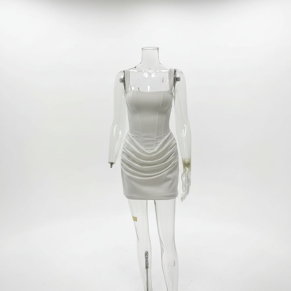 Robe courte de soirée élégante et sans manches à empiècements, couleur unie, de haute qualité et en gros
