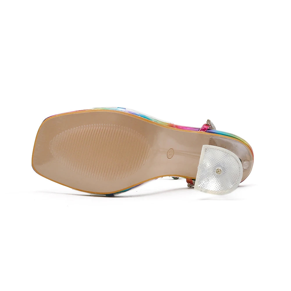 Nouvelles sandales à talons hauts pour femmes – Été 2025 | Talons carrés avec nœud et boucle | Strass et cristaux