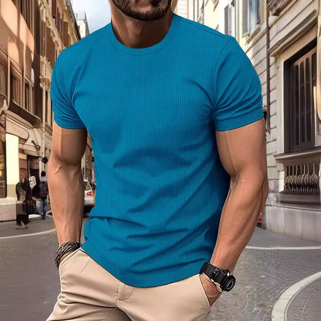 QA 2025 NEW men's short sleeved t-shirt   Men's elastic slim fit business men's t-shirt, solid color t-shirt, AA1546