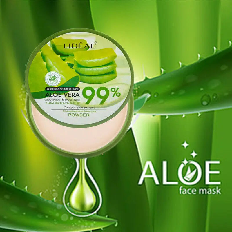 Poudre visage 99% Aloe Vera – Poudre pressée lissante, waterproof, respirante, hydratante, anti-cernes, illumine le teint, fond de teint
