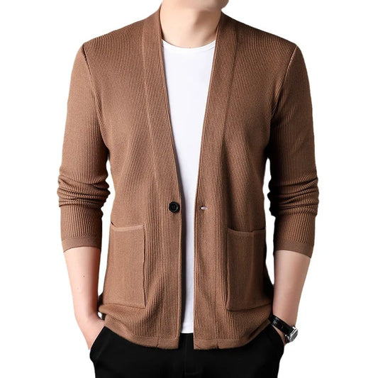 Spring Casual Style Long Sleeve Deep v Neck Single Button Loose Man Sweater Coat