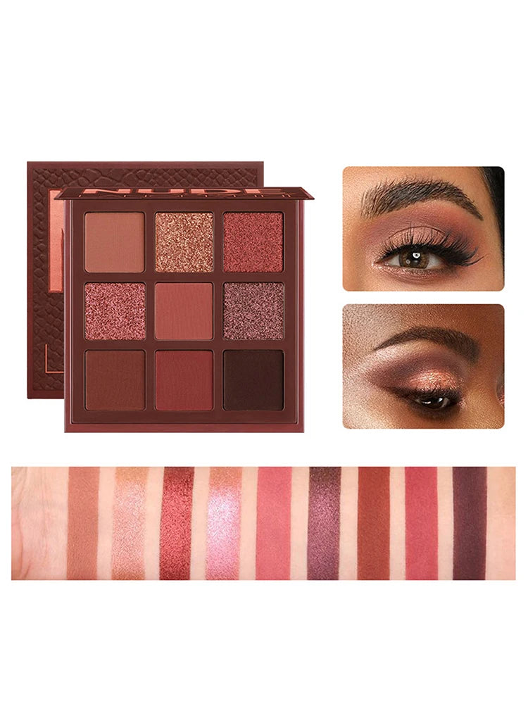 Palette fards à paupières 9 couleurs, mats et pailletés, tons nude, maquillage yeux, set cosmétique