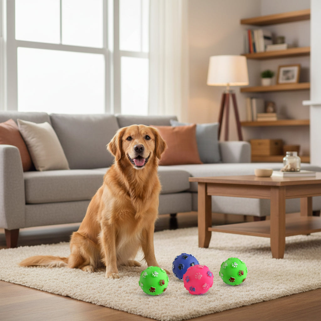 Squeaky Rubber Dog Ball Toy – Interactive Chew Toy for Small Dogs