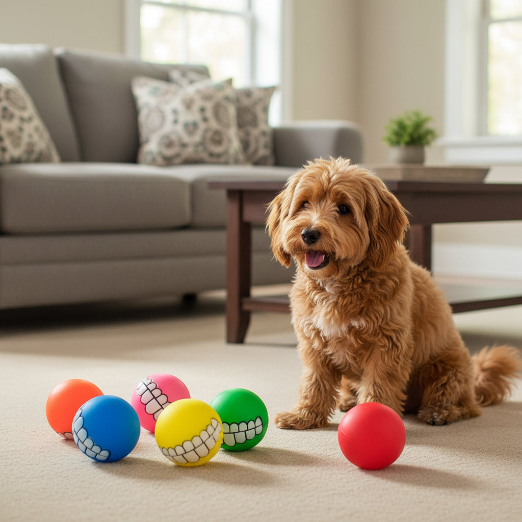 Squeaky Rubber Dog Ball Toy – Interactive Chew Toy for Small Dogs